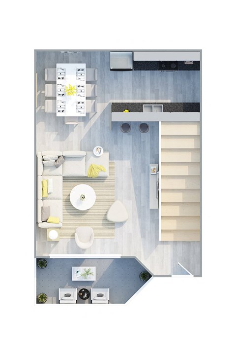 a floor plan of a studio apartment with a bedroom and a living room